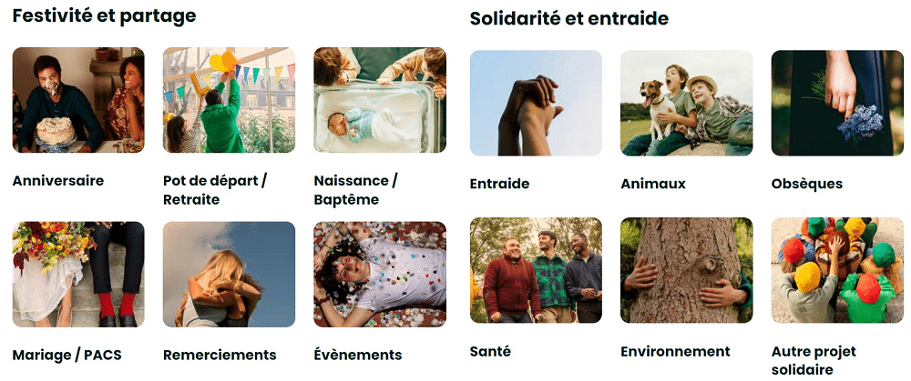 Leetchi catégories de cagnottes en ligne