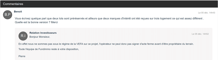 Fundimmo commentaires projet