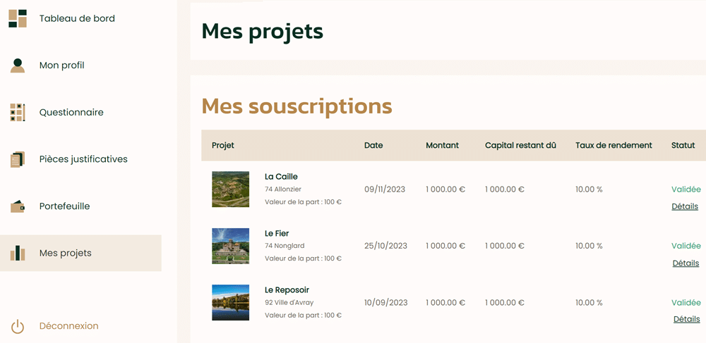 Wevest mon compte - mes projets