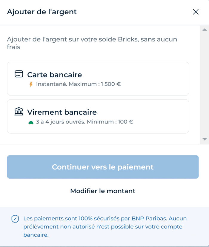 Bricks alimenter son compte