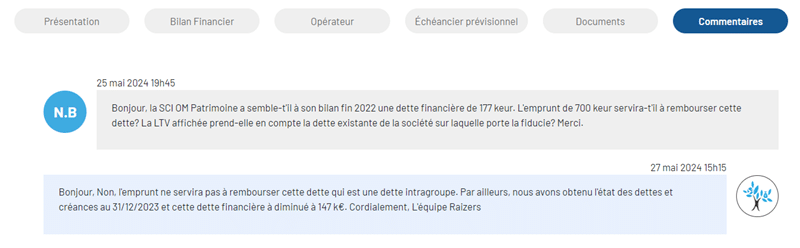 Raizers commentaires investisseurs
