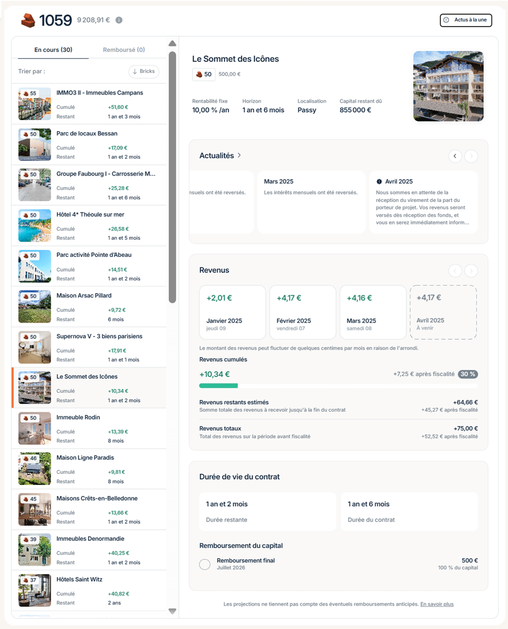 Bricks Mon compte suivi investissements