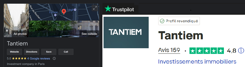 Tantiem avis Trustpilot / Google