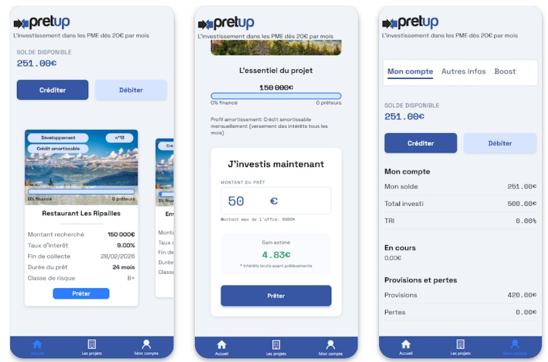 L'application mobile iPhone et Android de Pretup