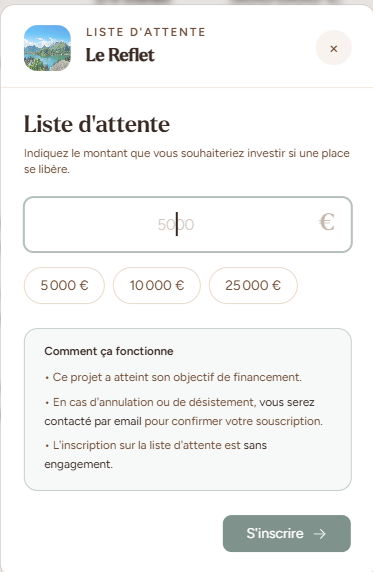 Wevest : la liste d'attente permettant de se positionner avant l'ouverture d'un projet