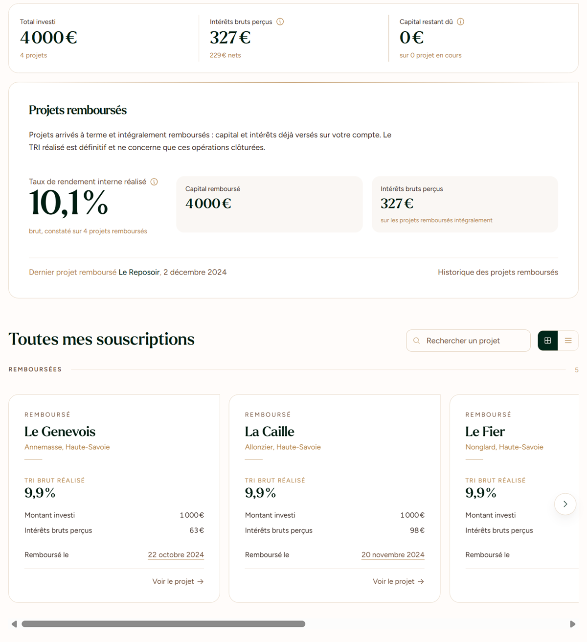 Wevest : la rubrique « Mes investissements » et le TRI du portefeuille