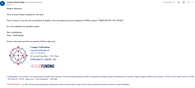 Réponse  de CF  Souscription du projet Terrains du Val d'Oise reste bloquée à la fin du processus  