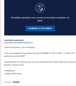 Consultation de la masse des obligataires   DMVIP   TERRAINS DU VAL D'OISE  