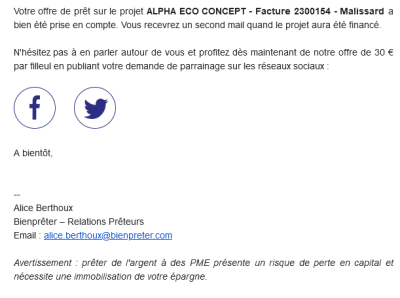 Bienprêter Prêt enregistré