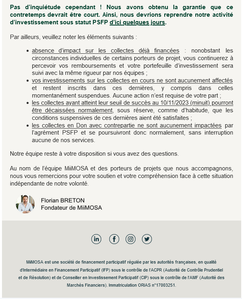 Suspension temporaire des collectes en prêt   nouvelle réglementation européenne   suite